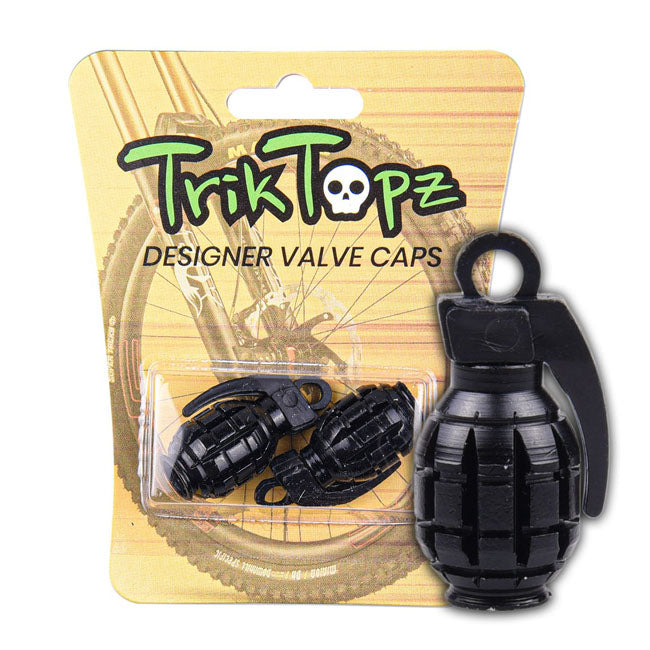Trik Topz, Hand Grenade valve caps. Black TIRE VALVE STEMS AND CAPS Trik Topz