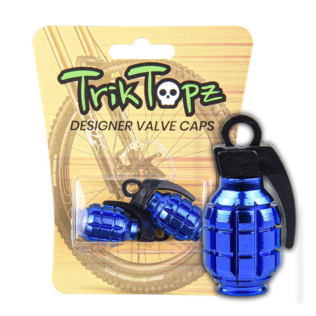 Trik Topz, Hand Grenade valve caps. Blue TIRE VALVE STEMS AND CAPS Trik Topz