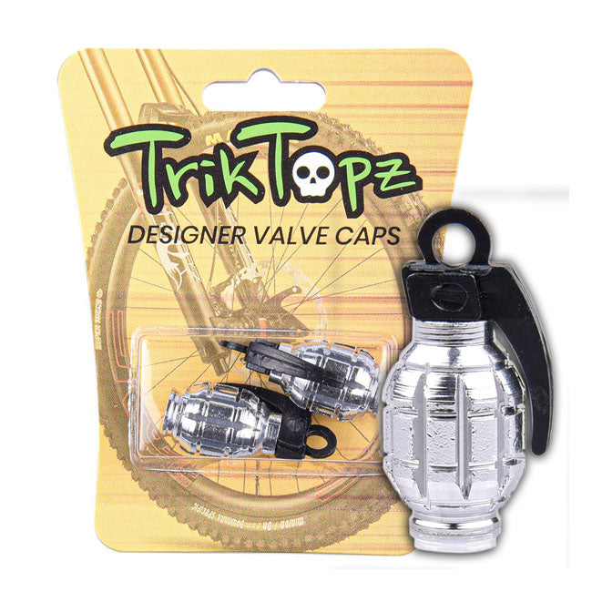 Trik Topz, Hand Grenade valve caps. Chrome TIRE VALVE STEMS AND CAPS Trik Topz