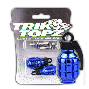 Trik Topz, Hand Grenade license plate mounts. Blue LICENSE PLATE MOUNT SETS Trik Topz