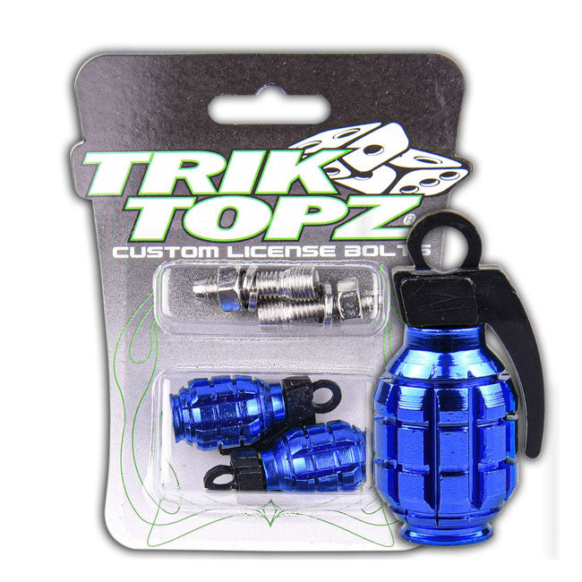 Trik Topz, Hand Grenade license plate mounts. Blue LICENSE PLATE MOUNT SETS Trik Topz