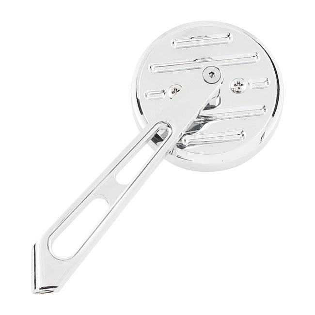Mini Round Aluminum Mirror. Chrome, Short Stem, L&R Mirrors Mcs