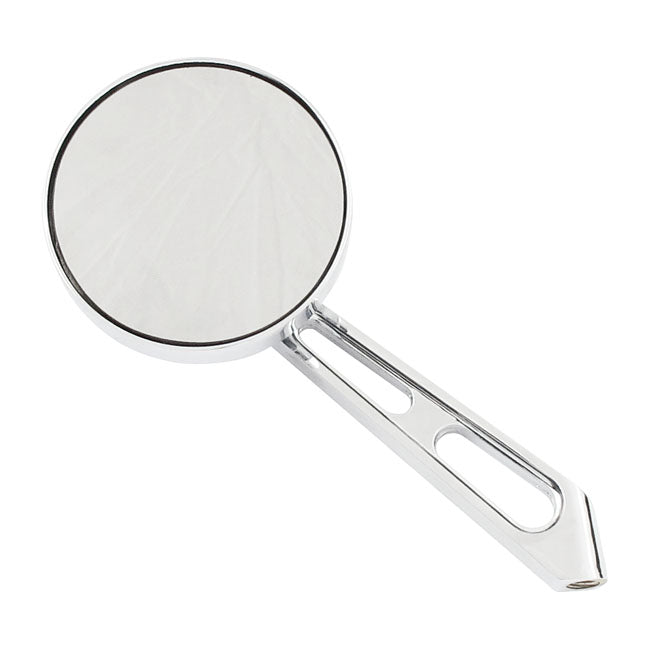 Mini Round Aluminum Mirror. Chrome, Short Stem, L&R Mirrors Mcs