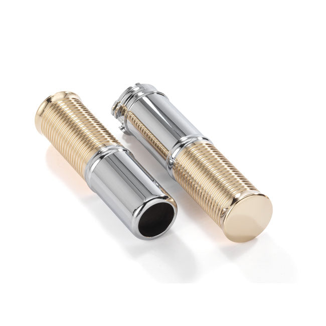 Fl 1" Handlebar Grip Set, Polished Aluminium & Brass Grips Kustom Tech Default Title
