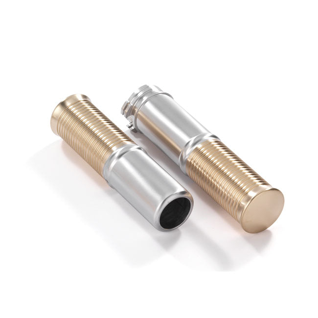 Fl 1" Handlebar Grip Set, Satin Aluminium & Brass Grips Kustom Tech