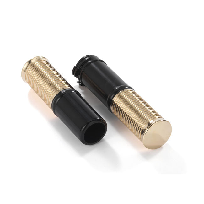 Fl 1" Handlebar Grip Set, Black Anodized & Polished Brass Grips Kustom Tech
