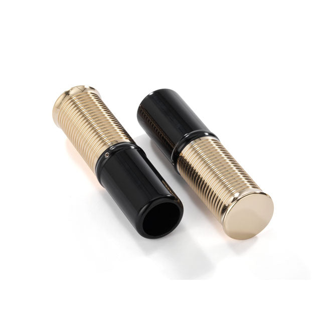 Fl 1" Handlebar Grip Set Internal Throttle, Black Anodized & Polished Brass Grips Kustom Tech