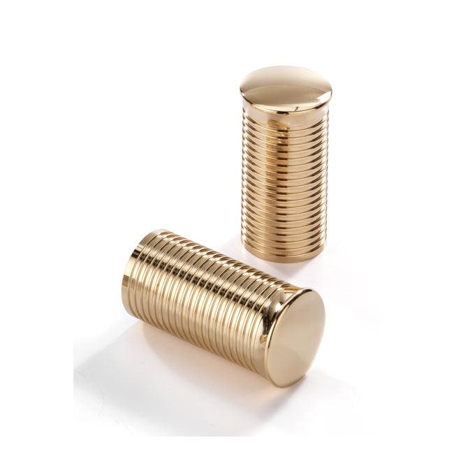 Kustom Tech Fl 1" Handlebar Grip Ends Ribbed, Polished Brass Grips Kustom Tech