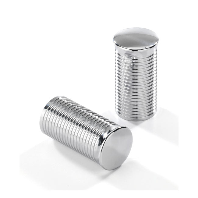 Fl 1" Handlebar Grip Ends Ribbed, Chrome Aluminum Grips Kustom Tech Default Title