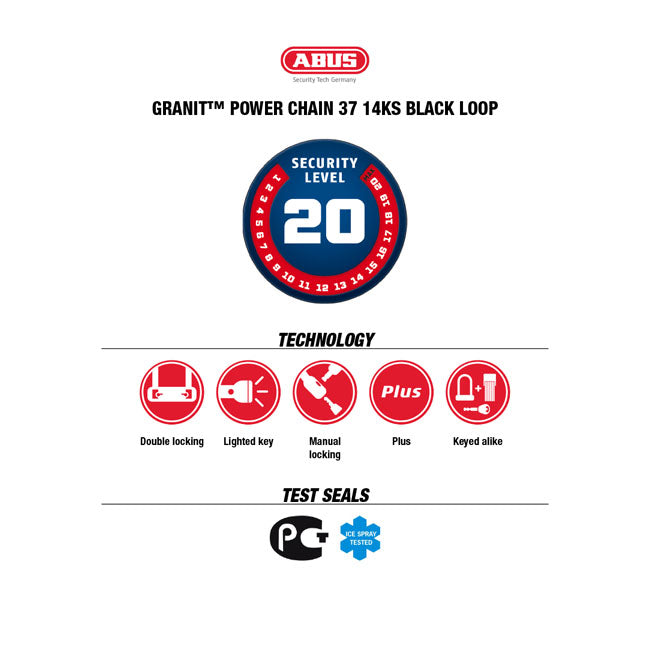 Abus, Granit 37 Rk/80 Pad Lock & 14 Ks120 Black Loop Chain Chain Lock Abus Default Title