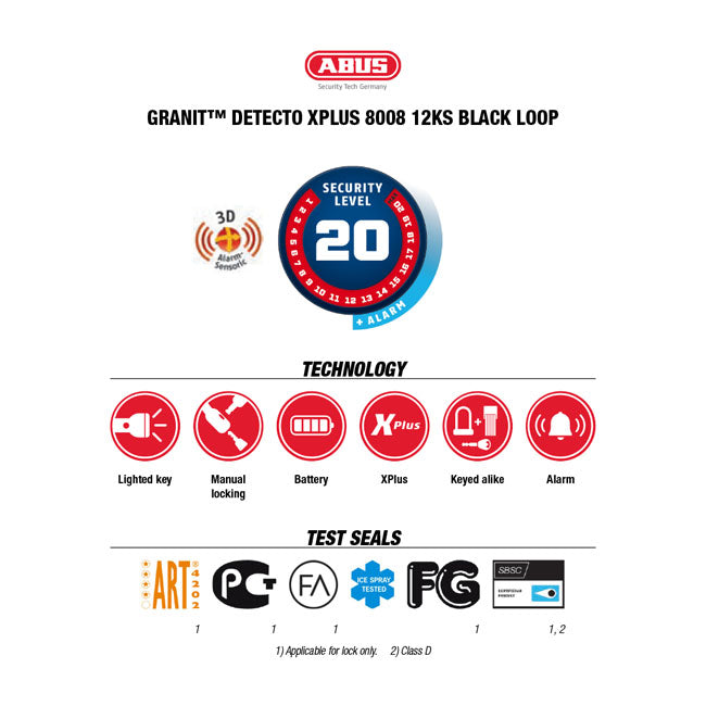 Abus, 8008 Disc Lock & 12 Ks120 Black Loop Chain Chain Lock Abus Default Title
