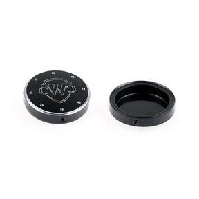 Cult-Werk, 2-piece fork tube cap bolt cover kit, Logo FORK CAPS Cult Werk