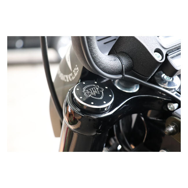 Cult-Werk, 2-piece fork tube cap bolt cover kit, Logo FORK CAPS Cult Werk