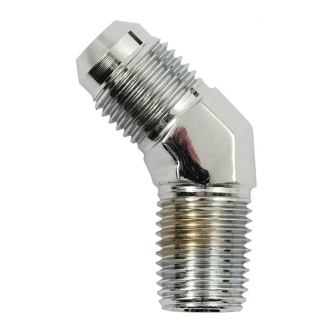 Goodridge, -6 JIC oil line fitting, 1/4". 45°. Chrome OIL LINE FITTINGS Goodridge