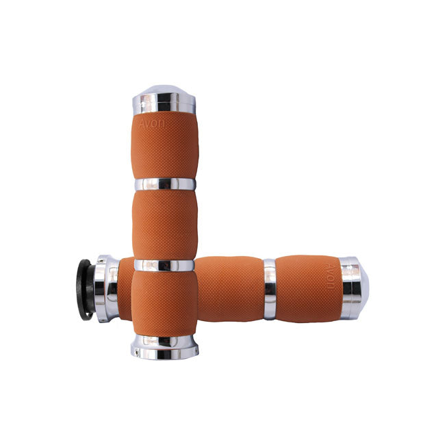 Avon air cushioned grips, chrome, tan rubber GRIPS Avon Grips