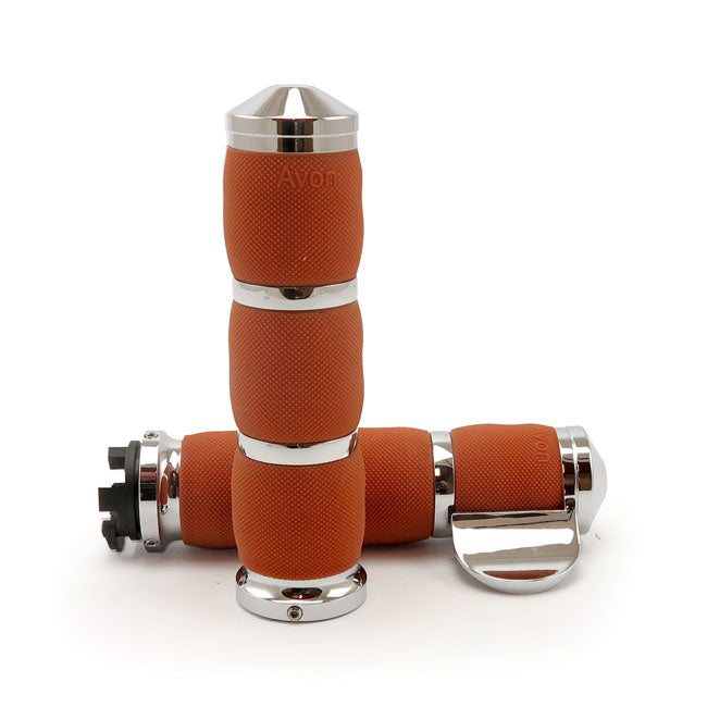 Avon air cushioned grips chrome tan w/throttle boss GRIPS Avon Grips