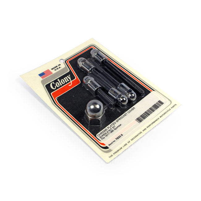 Colony, sprocket cover mount kit. Chrome Acorn SPROCKET COVER MOUNT KITS Colony