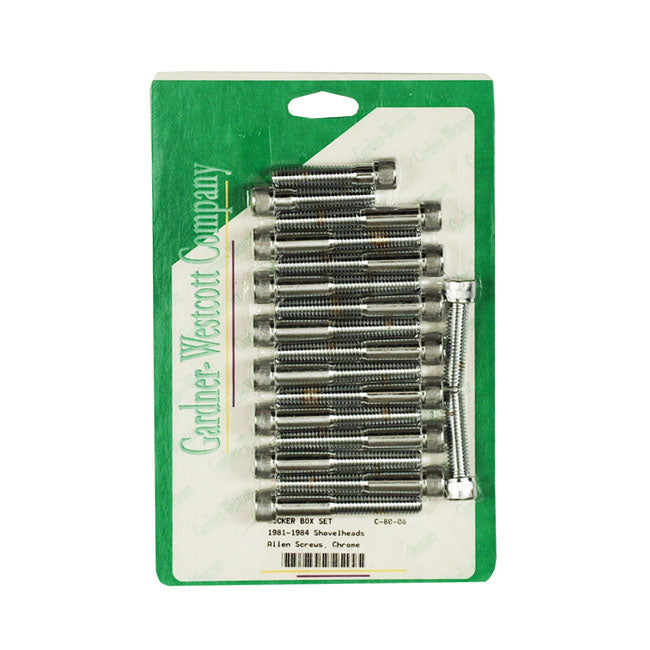 Gw, Shovel Rocker Box Bolt Kit. Allen, Chrome Rocker Box Bolt Kits Gardner Westcott