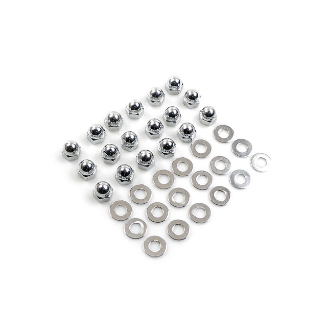 Gw, Shovel Rocker Box Top Nut Kit. Chrome, Low Crown Acorn Rocker Box Nut Kits Gardner Westcott