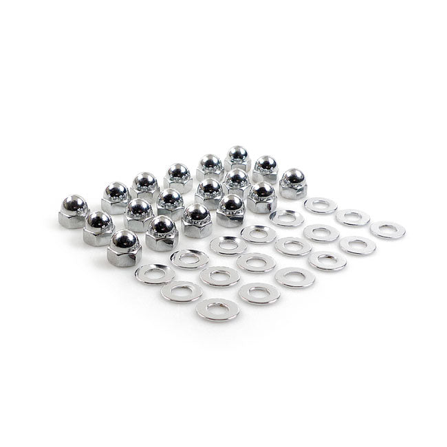 Gw, Shovel Rocker Box Top Nut Kit. Chrome, Low Crown Acorn Rocker Box Nut Kits Gardner Westcott