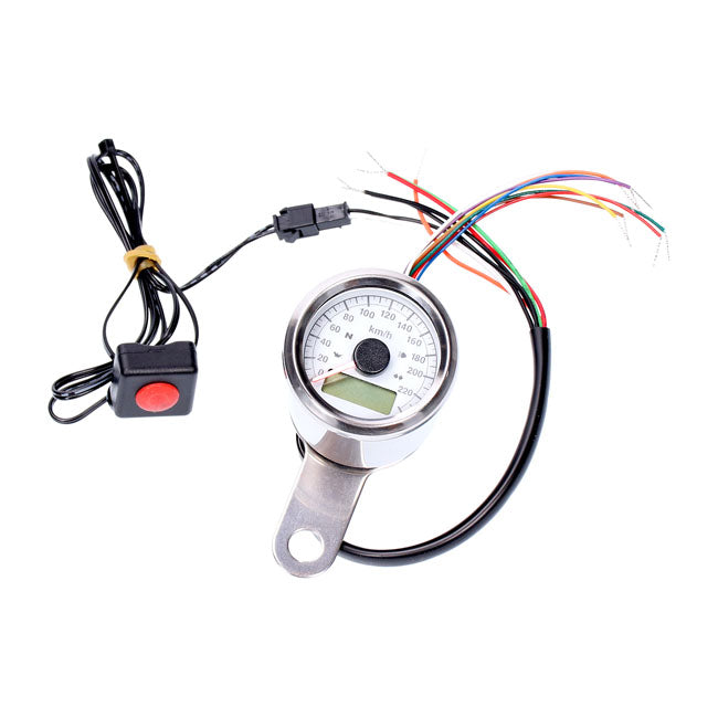 Stoker, Electronic Speedometer 48mm. Chrome, White Face Speedometers Mcs