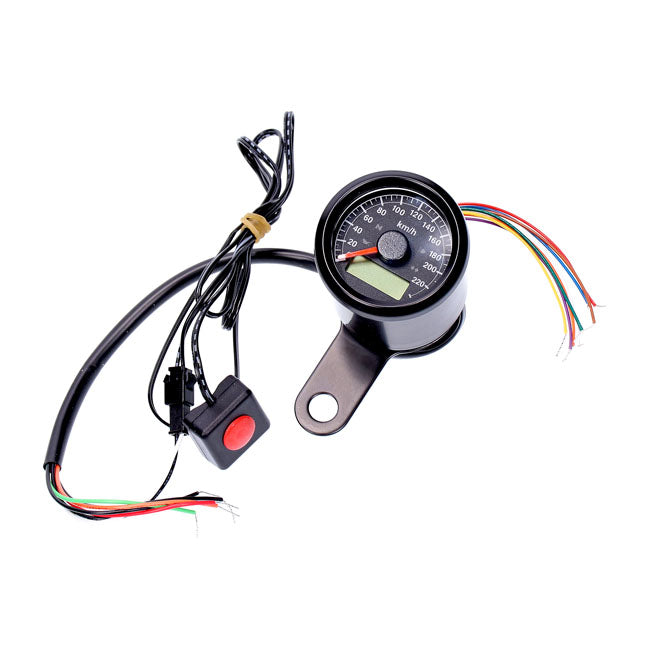 Stoker, Electronic Speedometer 48mm. Black, Black Face Speedometers Mcs