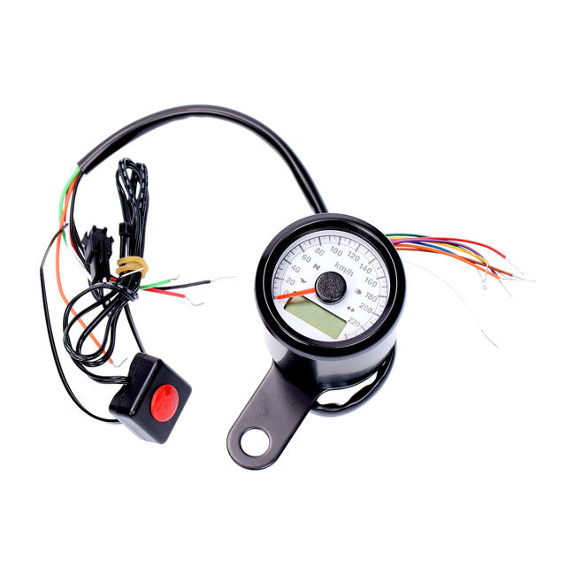 Stoker, Electronic Speedometer 48mm. Black, White Face Speedometers Mcs
