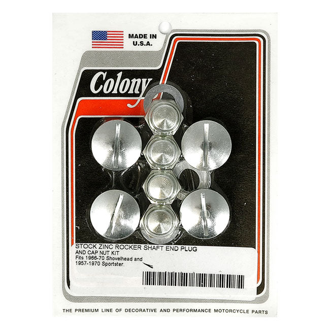 Colony, rocker shaft plug & nut kit. Slotted. Zinc ROCKER SHAFT END PLUGS Colony