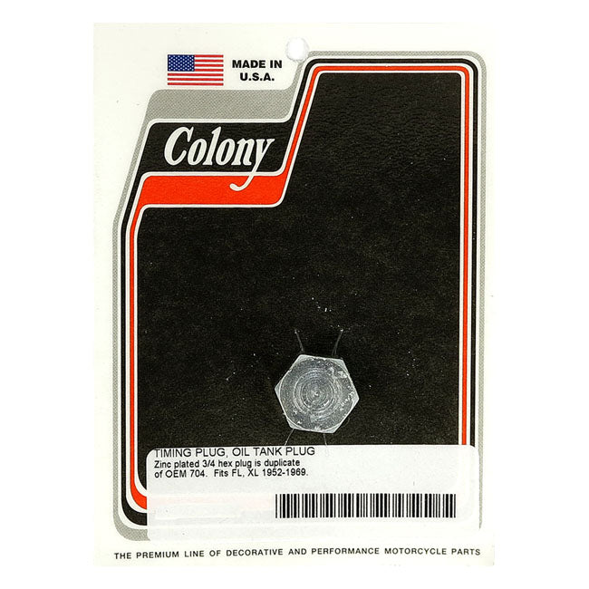 Colony, timing/drain plug. Hex head. Zinc OIL DRAIN PLUGS Colony