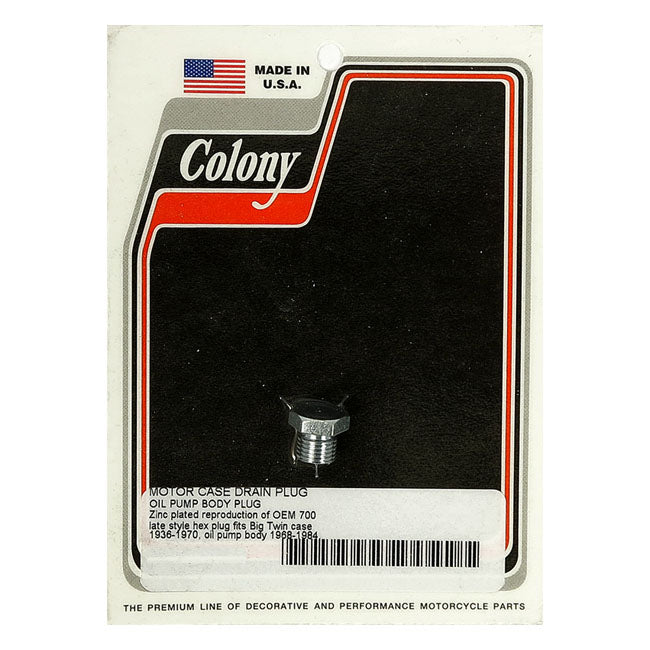 Colony, crankcase drain plug / oil pump plug. Zinc OIL DRAIN PLUGS Colony