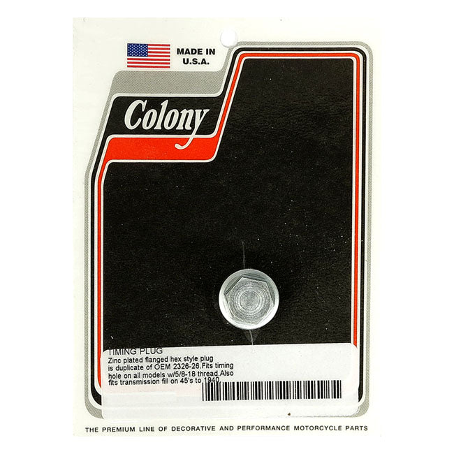 Colony, timing/drain plug. OEM style hex. Zinc OIL DRAIN PLUGS Colony