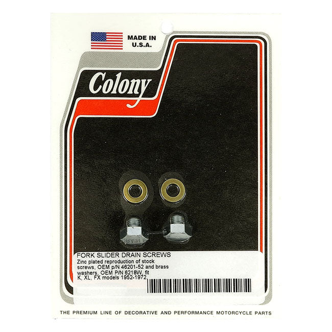 Colony, fork slider drain screws. Zinc FORK REBUILD PARTS Colony
