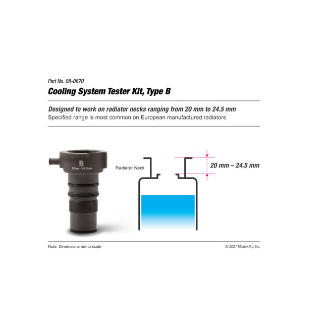 Motion Pro, cooling system test tool. Type B Tools Front Fork Motion Pro