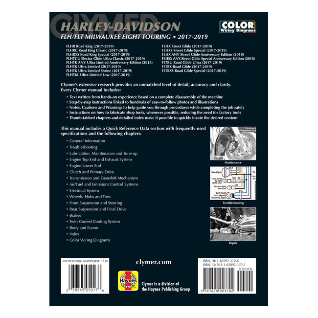 Clymer, service manual 17-19 M8 Touring models Service Manuals Clymer