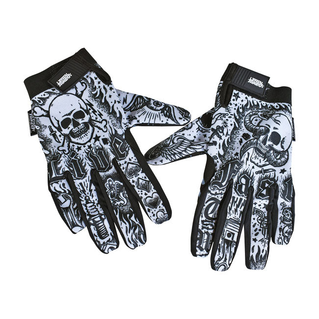 Lethal Threat Tattoo Gloves Black White Gloves Lethal Threat