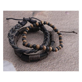 Amigaz Rope Sliders & Wood Bead Bracelet Brown Biker Jewelry Amigaz