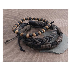 Amigaz Rope Sliders & Wood Bead Bracelet Brown Biker Jewelry Amigaz