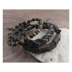 Amigaz Rope Sliders & Wood Bead Bracelet Brown Biker Jewelry Amigaz