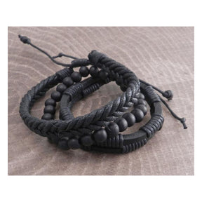 Amigaz Rope Sliders & Wood Bead Bracelet Black Biker Jewelry Amigaz