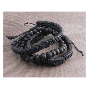 Amigaz Rope Sliders & Wood Bead Bracelet Black Biker Jewelry Amigaz