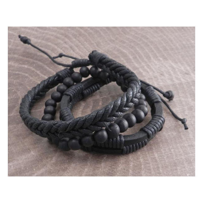Amigaz Rope Sliders & Wood Bead Bracelet Black Biker Jewelry Amigaz