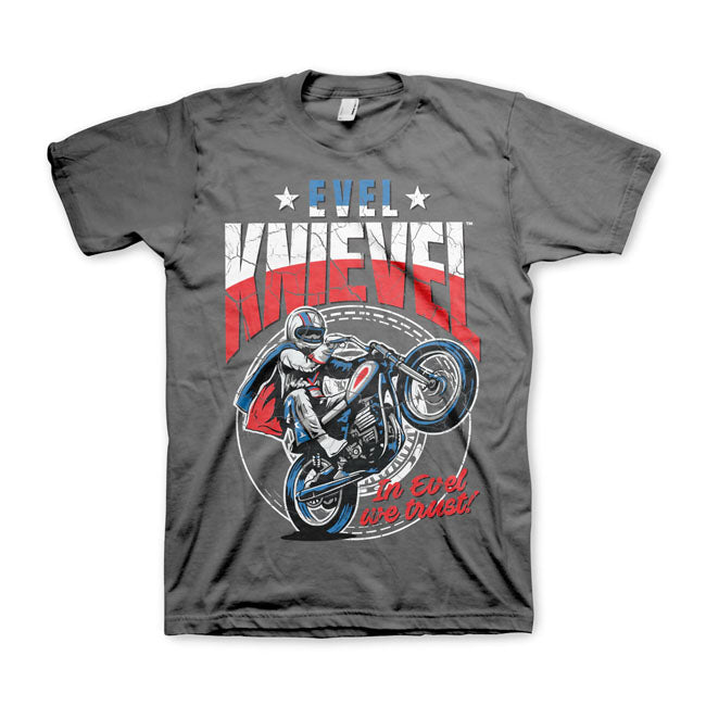 Evel Knievel Wheelie T-shirt, Dark Grey T-Shirt Evel Knievel