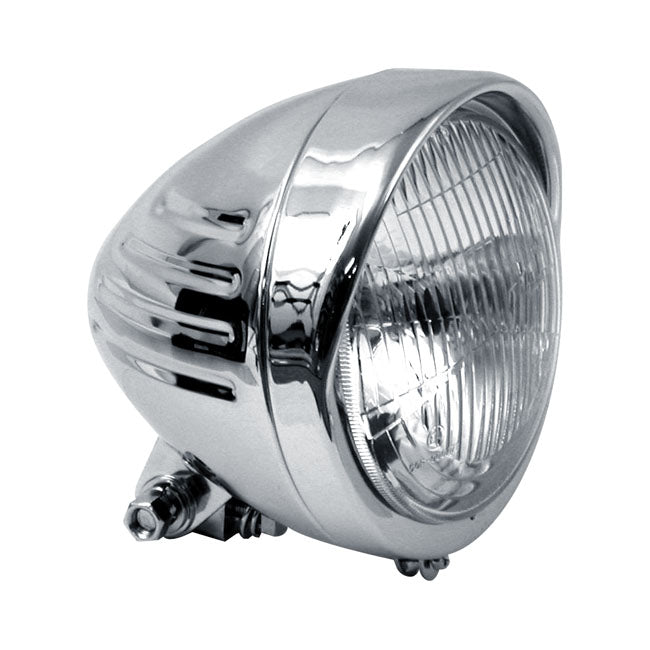 5 3/4" Ribbed Bullet Headlamp With Visor. Chrome Headlamps Mcs
