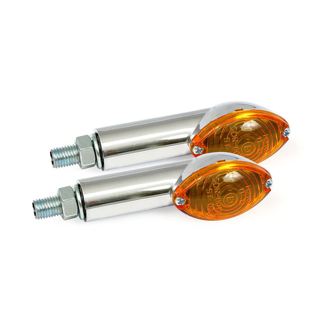 Cateye Mini Turn Signals 40mm Stem, Chrome With Amber Lens Turn Signals Mcs