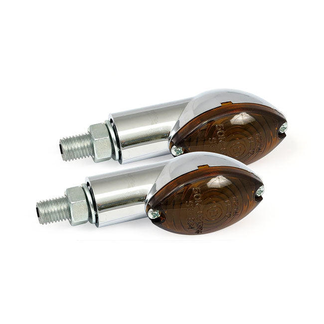 Cateye Mini Turn Signals 20mm Stem, Chrome With Dark Lens Turn Signals Mcs