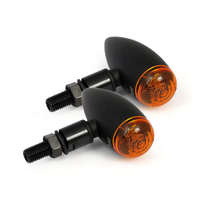 Micro Bullet, 12v Halogen Turn Signals. Black, Plain Turn Signals Mcs