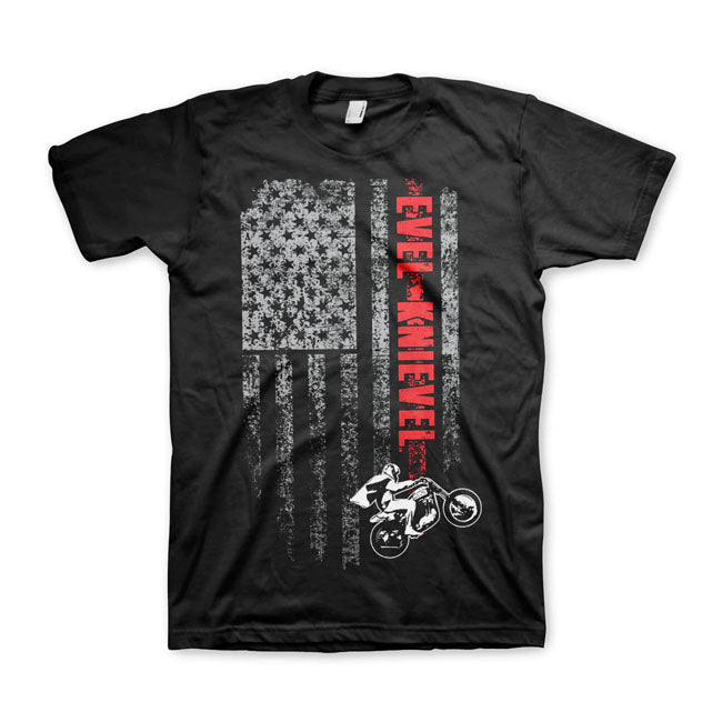 Evel Knievel Flag T-shirt, Black T-Shirt Evel Knievel S