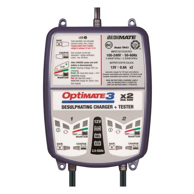 Tecmate Opti Mate 3 X 2 12 V Battery Charger Battery Chargers Optimate