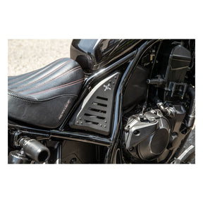 Burly, Slash cut side panel cover set. Left & Right. Black Side Covers Burly Brand