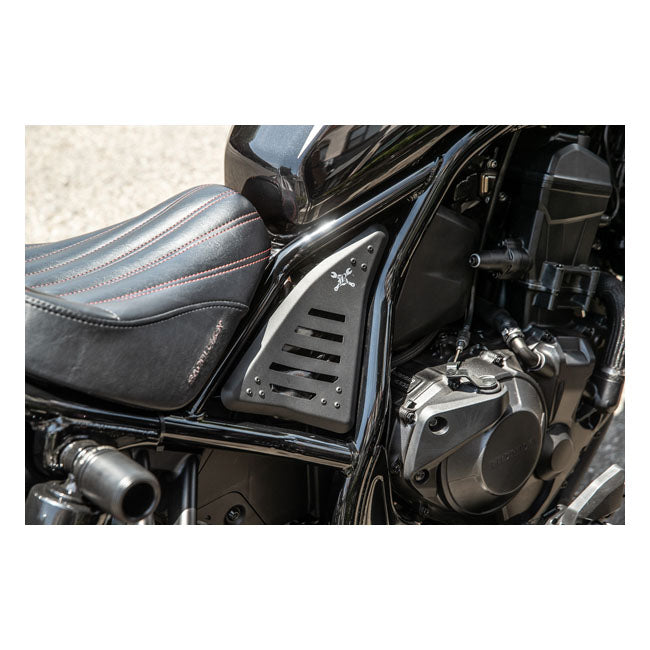 Burly, Slash cut side panel cover set. Left & Right. Black Side Covers Burly Brand